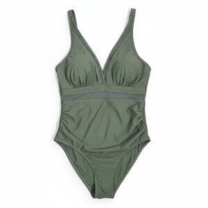 NWT | Olive Green Shaping Tummy Control V-Neck One-Piece Swimsuit | Large